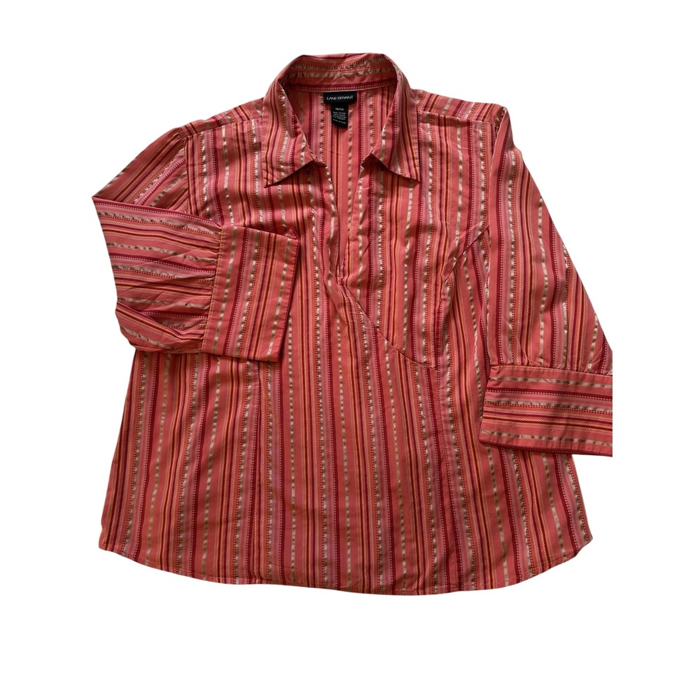 Lane Bryant Women's Blouse Size 20 Striped Print 3/4 Sleeve Surplice Top Metal
